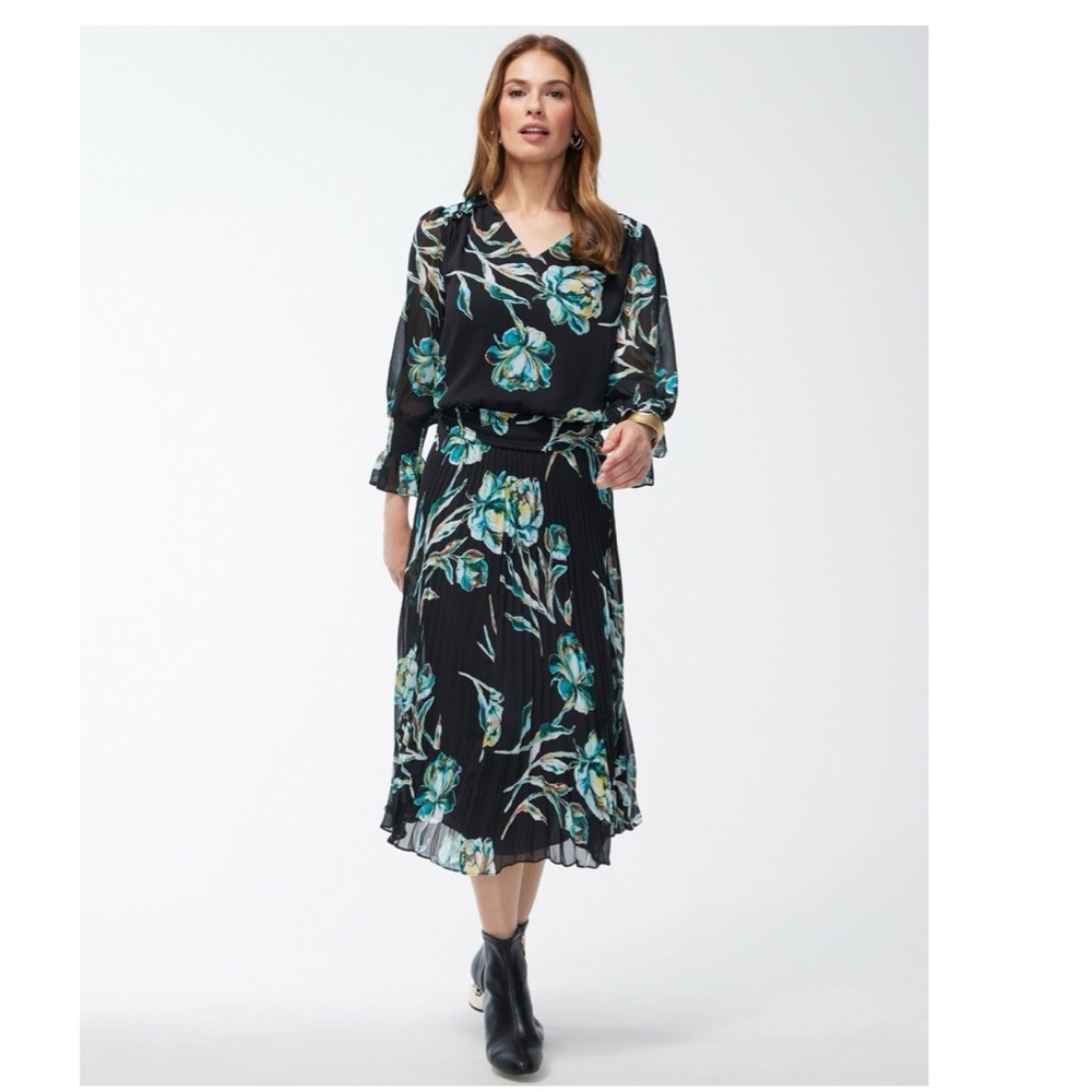 NWT CHICO'S Crepe Pleated Floral Midi Dress SZ-16 - Picture 4 of 10